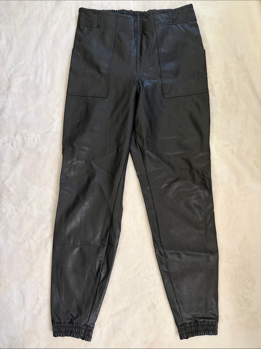 SPANX Black Faux Leather Track Joggers